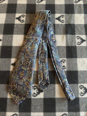 Dunhill Navy Paisley Silk Tie with Gold and Teal Accents